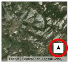 A partial screenshot of a MapHub map highlighting a new navigation button, which appears as a white square with a black upward-pointing arrow.