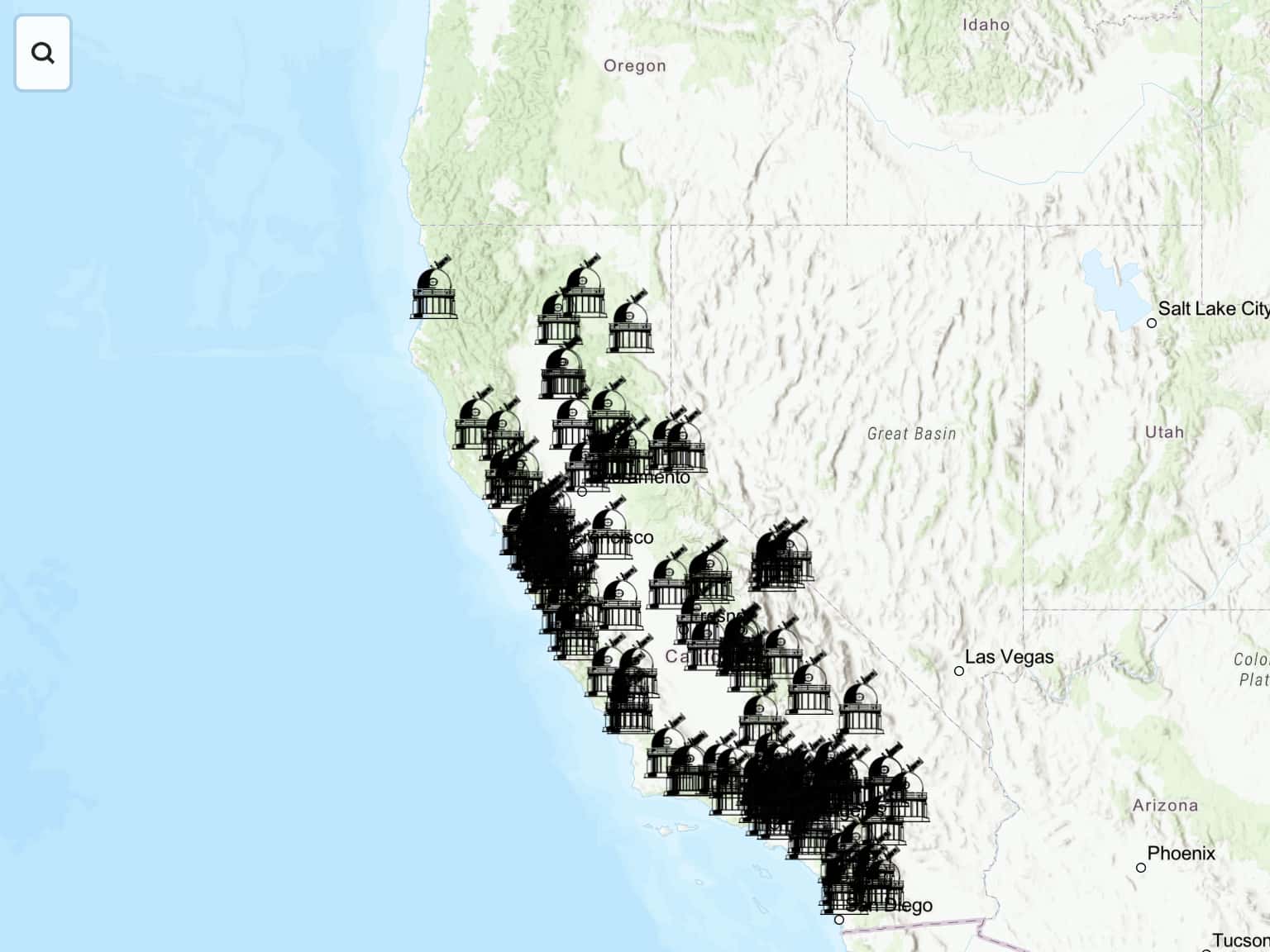 California Observatories by newplanetarium · MapHub