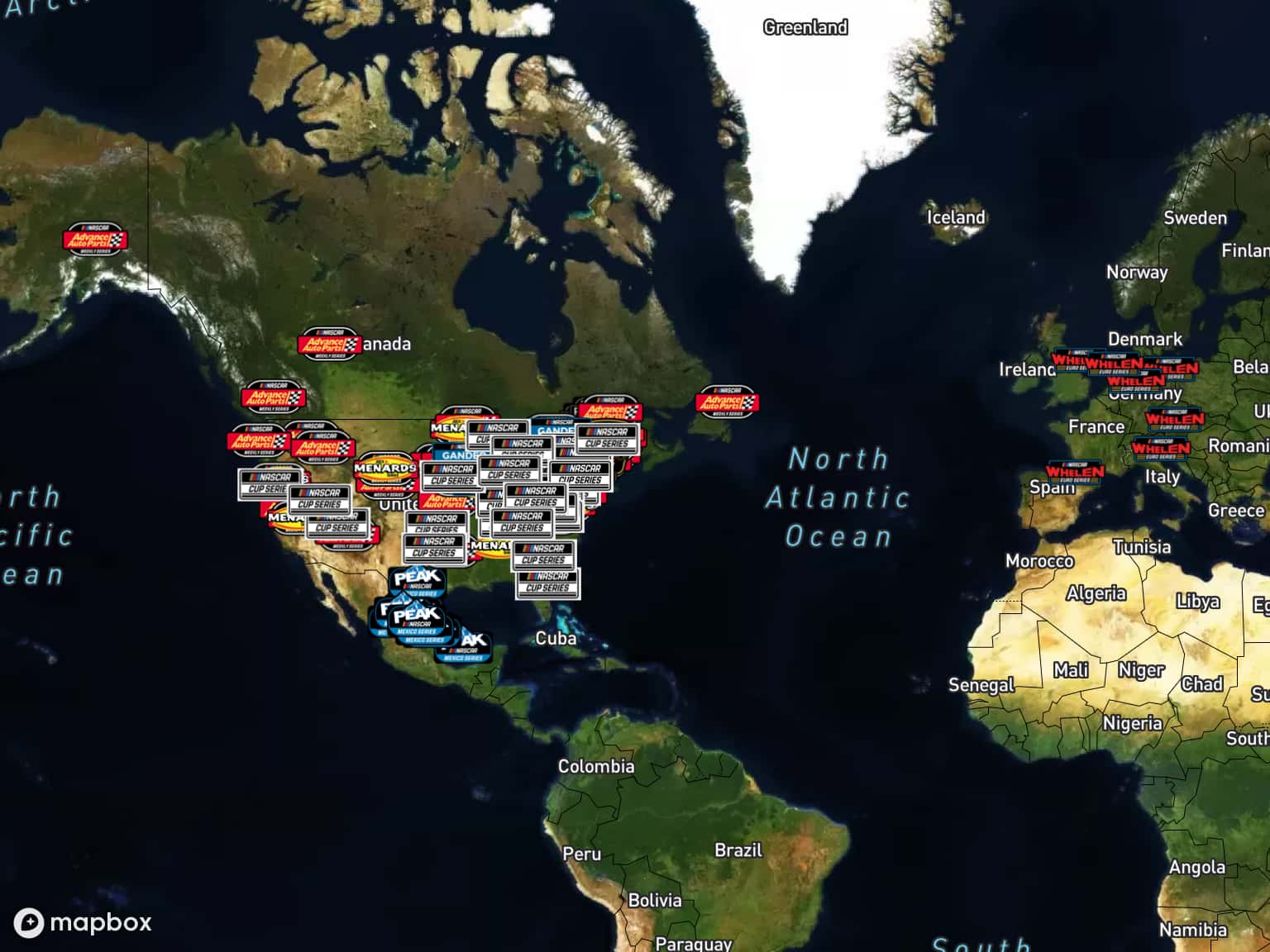 NASCAR Home Tracks by NASCARRoots · MapHub