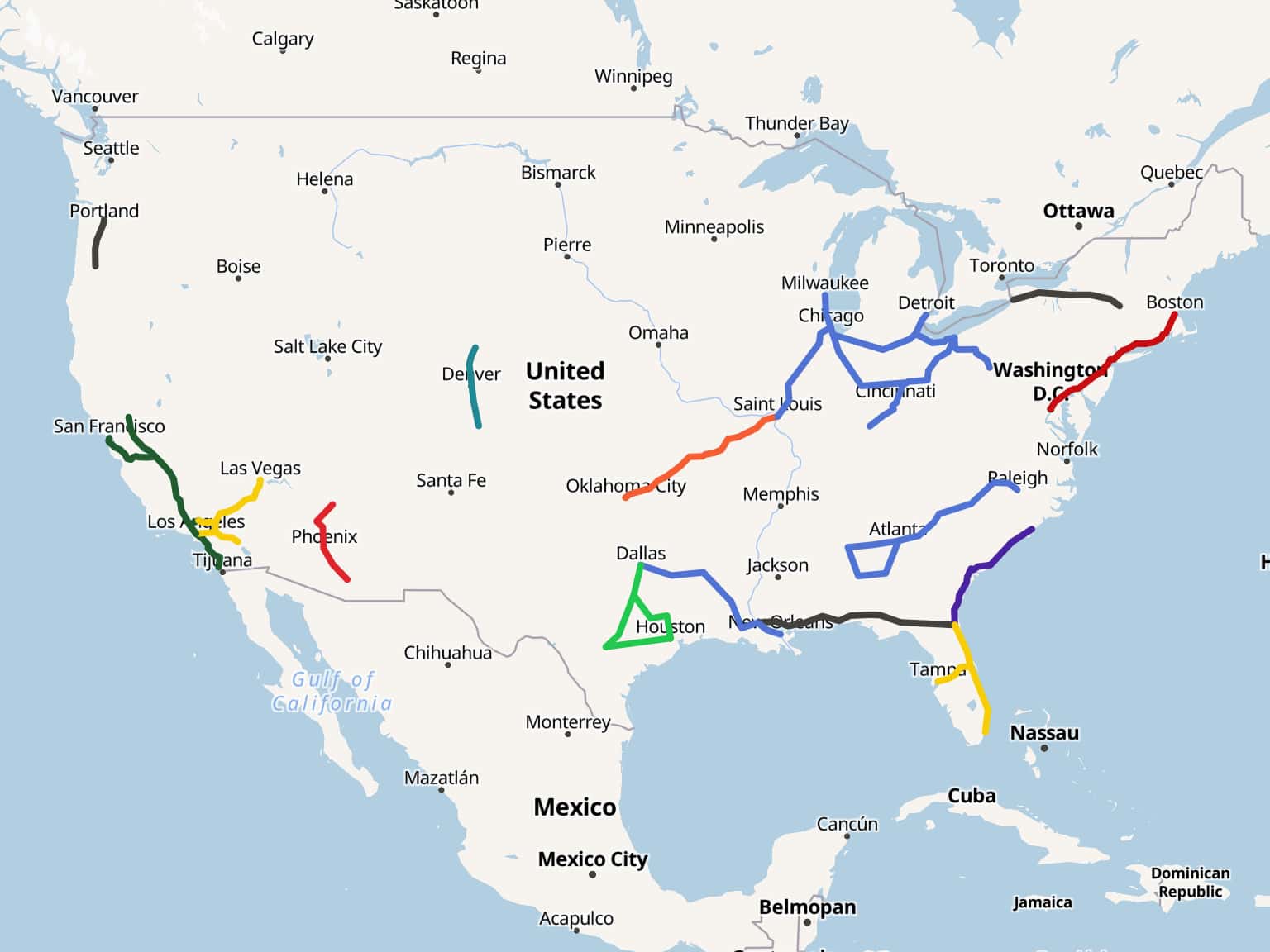 USA High Speed Rail Network by craigrshepherd · MapHub