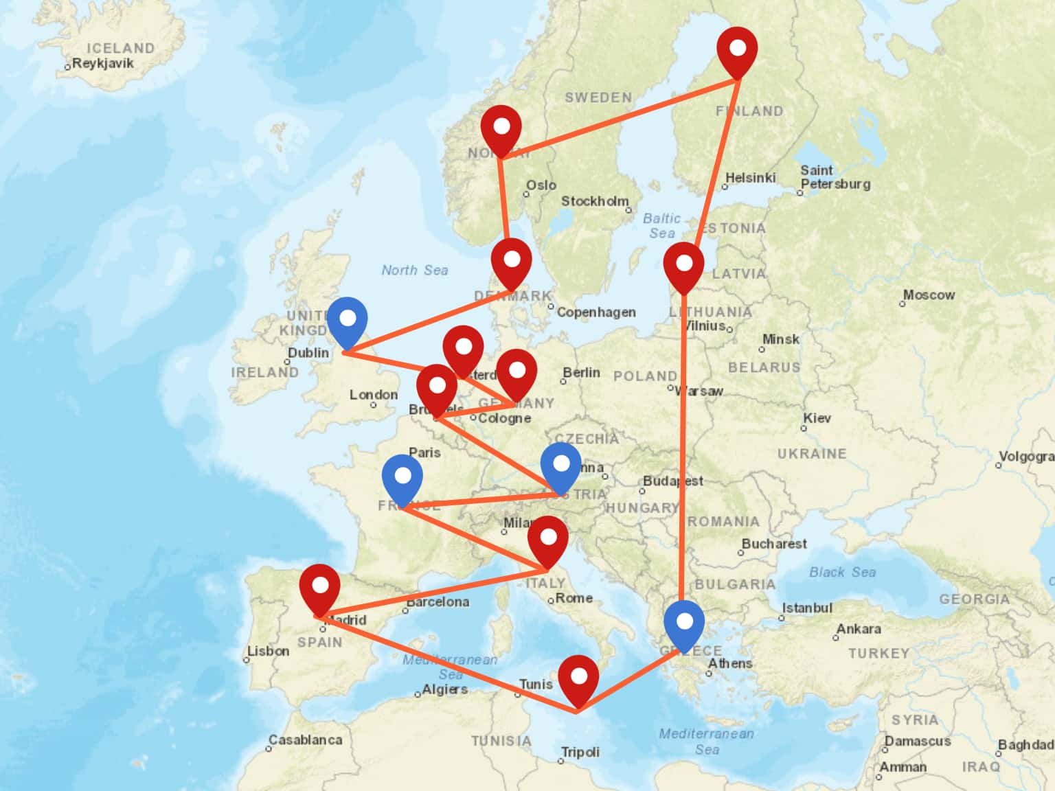 Erasmus partnership countries by BTC-DMARKETING · MapHub