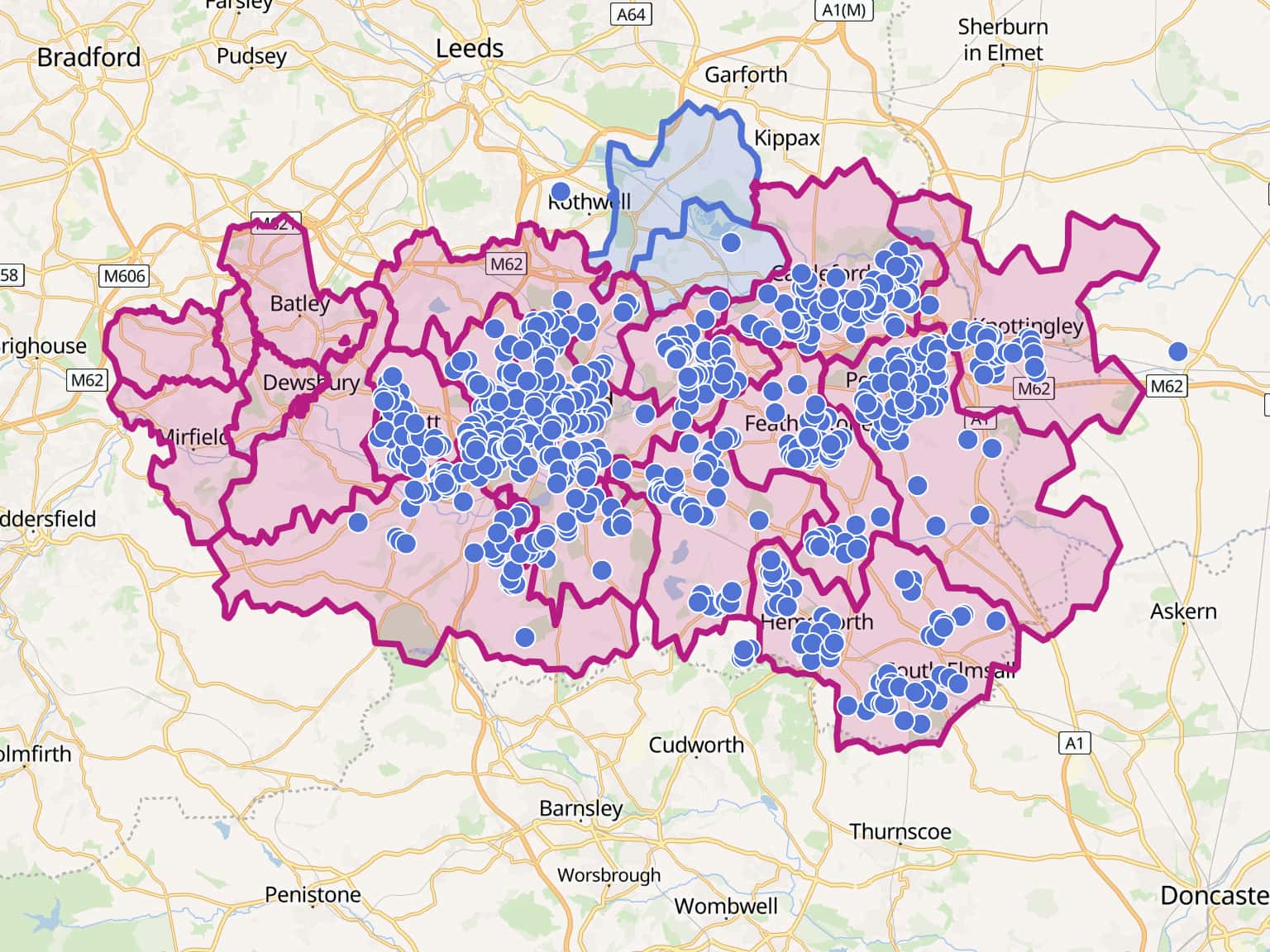2261 Postcode Map Slimming World WF and LS26 Postcodes by OYMAPS24 · MapHub