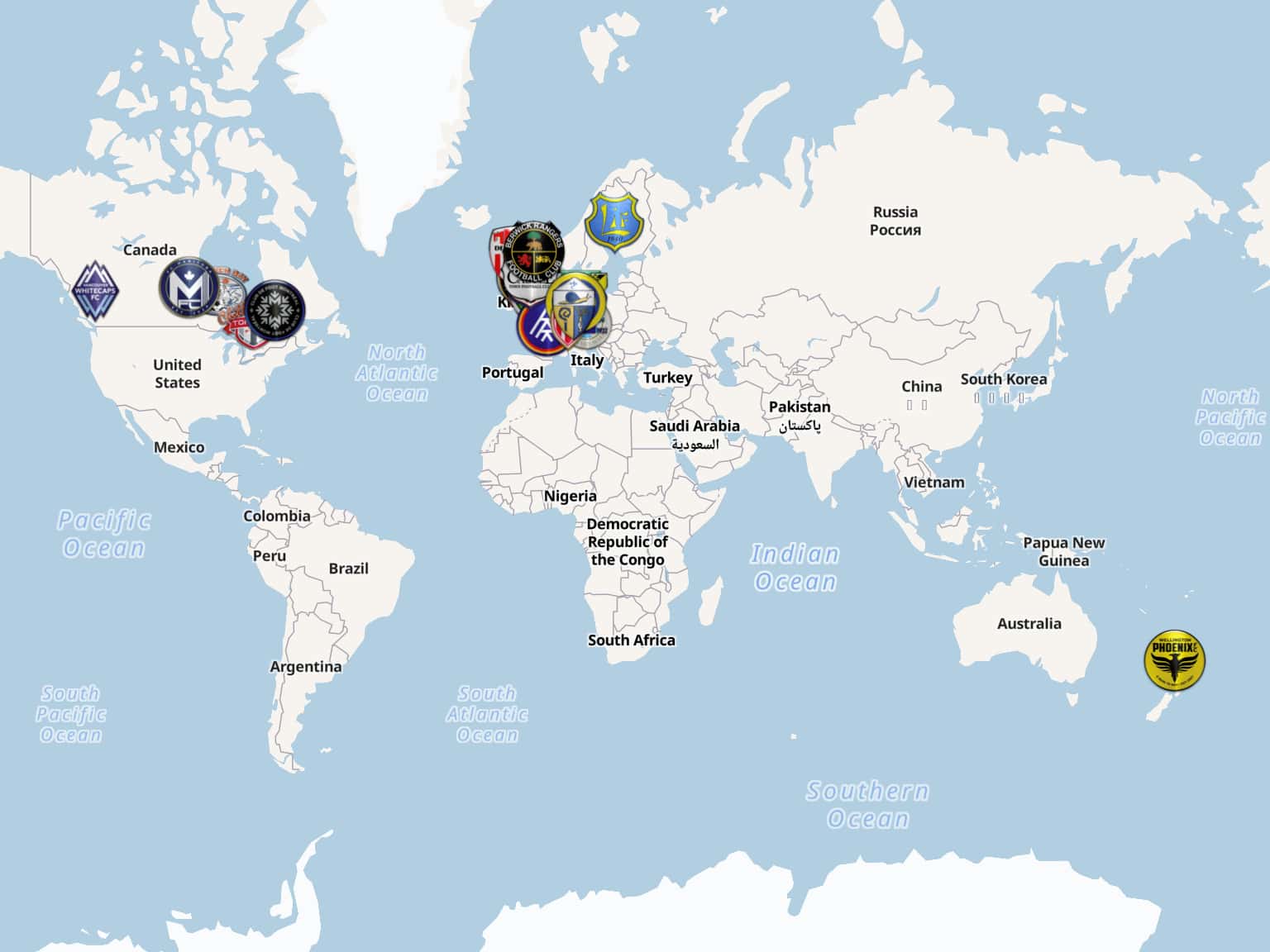 Football Clubs Playing In Foreign Leagues by kdavva74 · MapHub