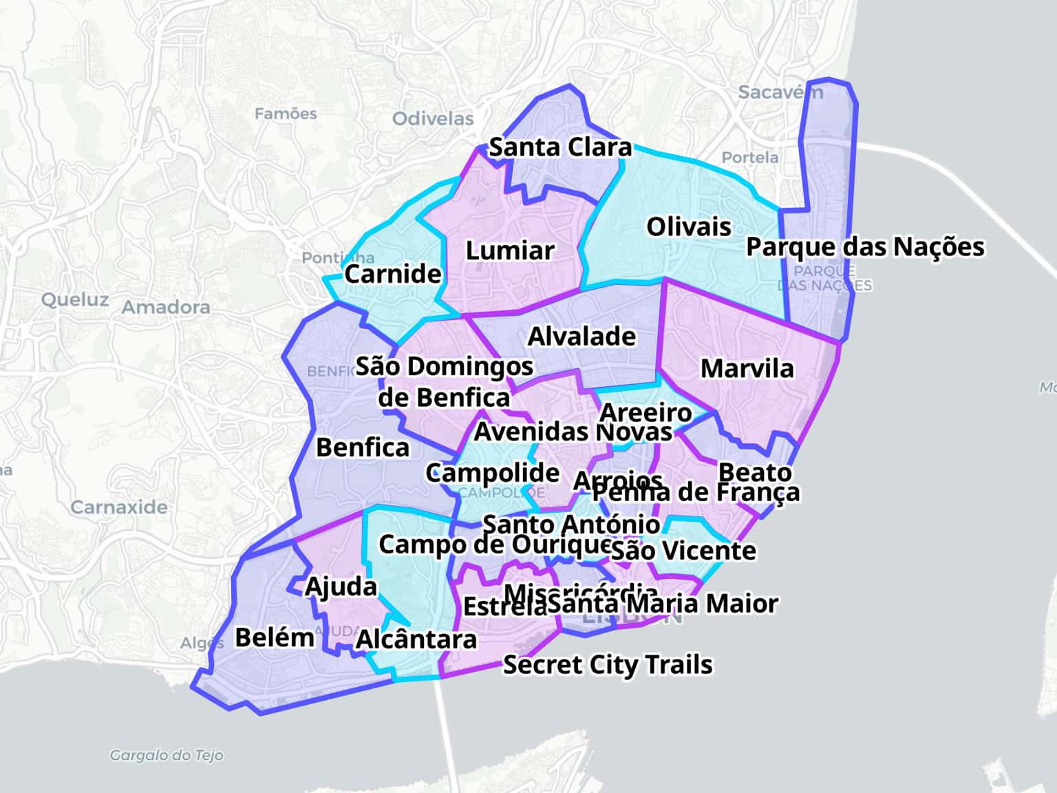 Lisbon Neighbourhoods (Freguesias) Map | Secret City Trails by ...