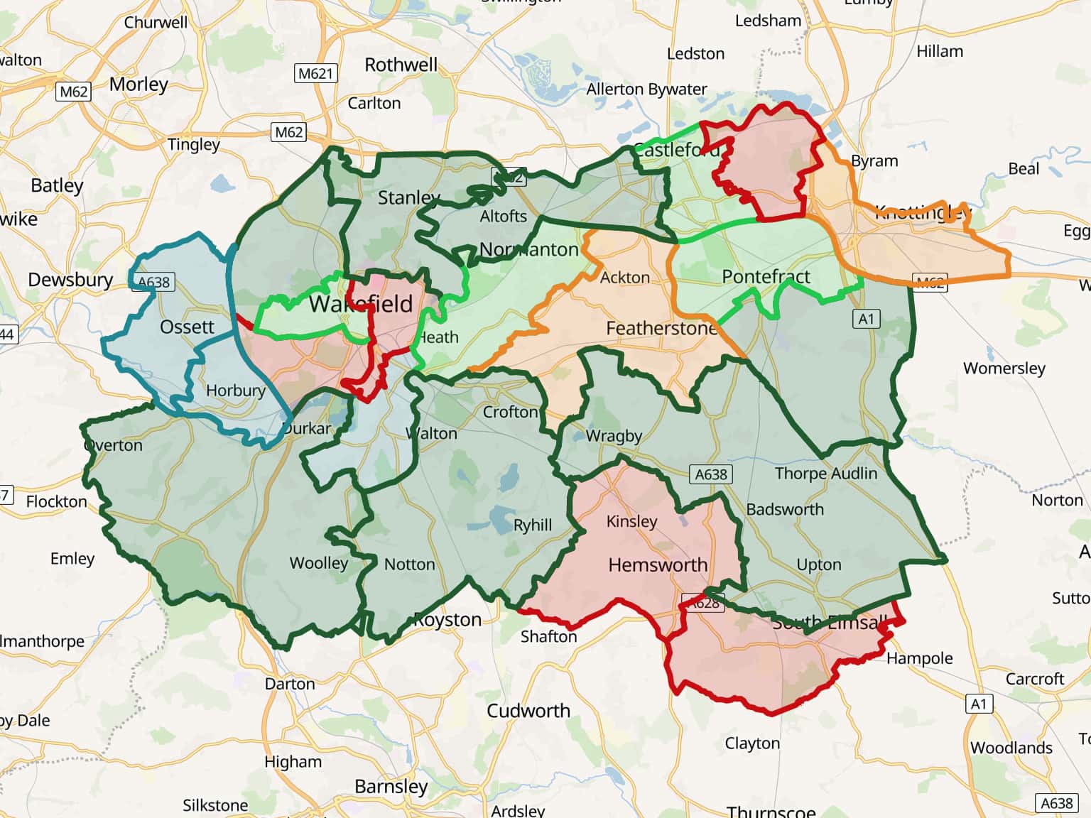 Wakefield wards showing neighbourhoods by deprivation by OYMAPS24 · MapHub