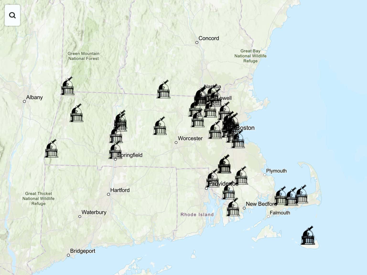 Massachusetts Observatories By Newplanetarium · MapHub