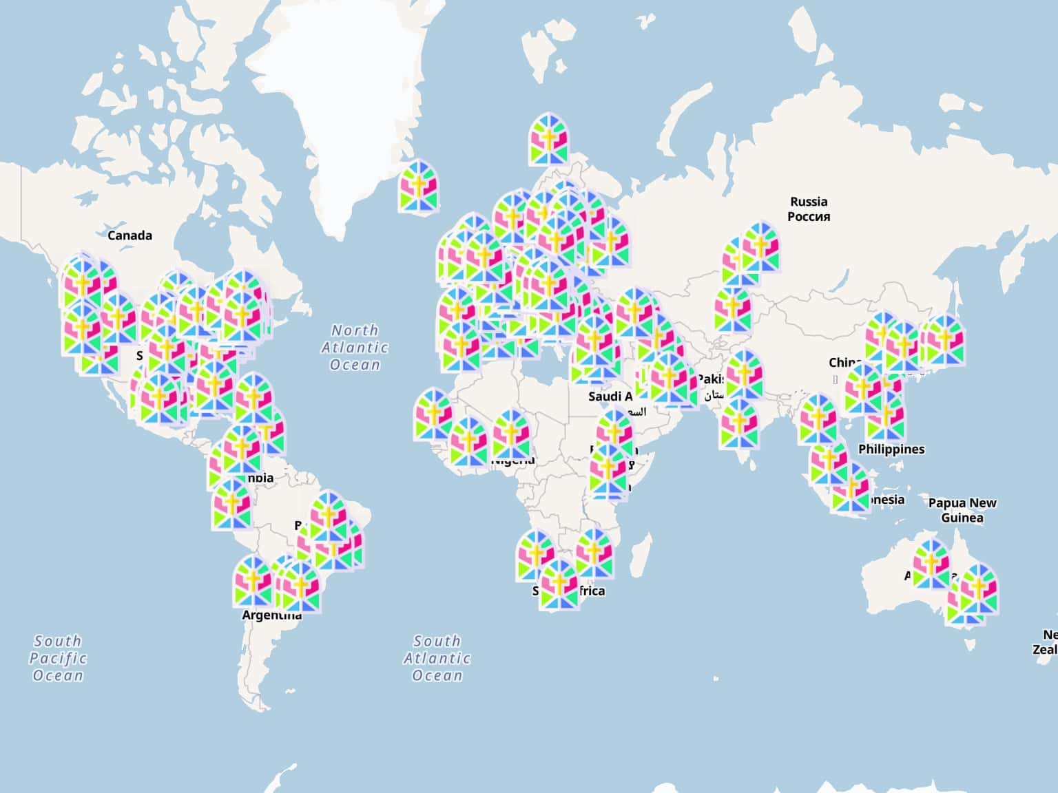 Statues World Map Stained Glass Masterpieces around the world by potdom · MapHub