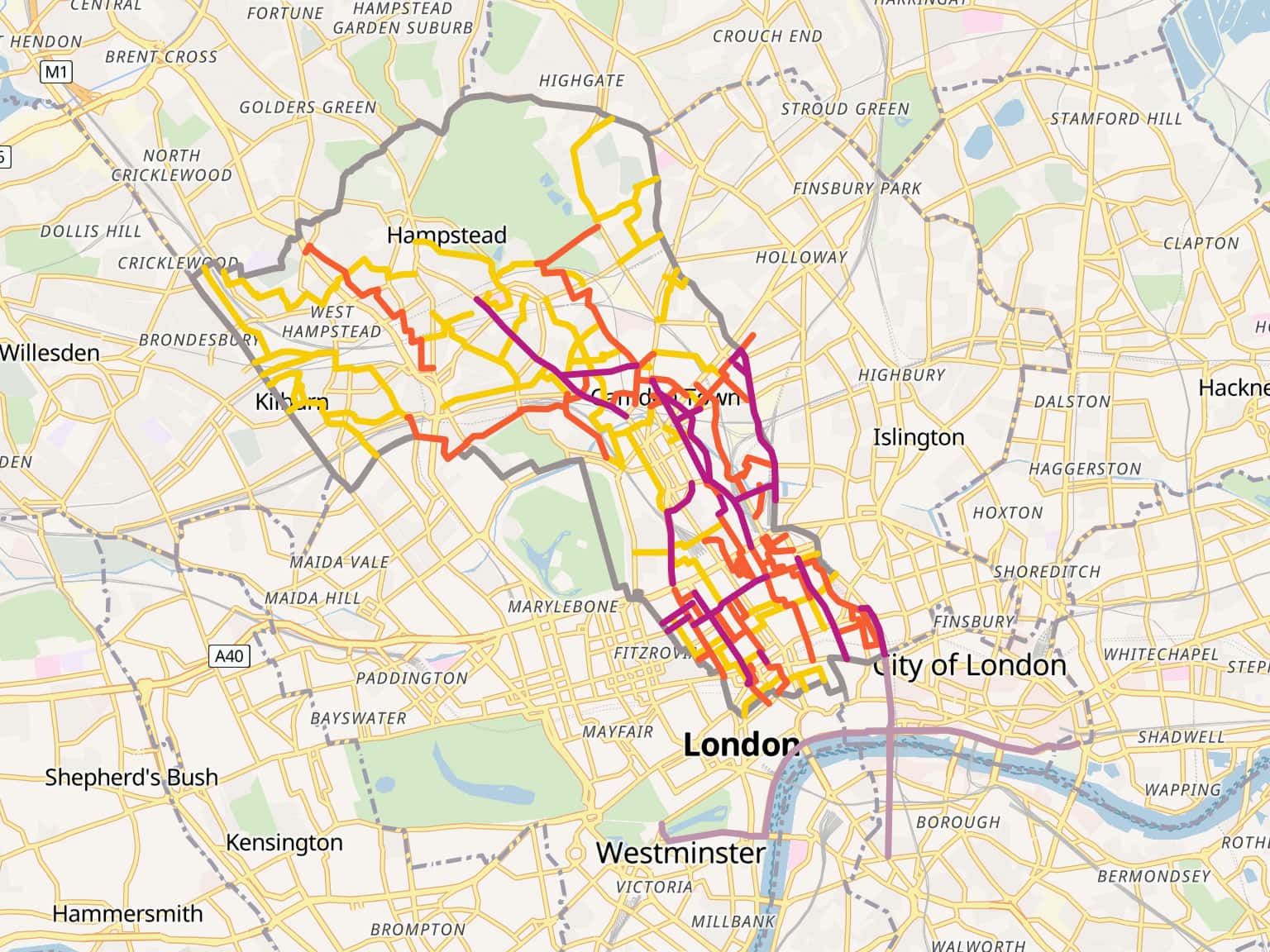 Protected and Low Traffic Cycle Routes in Camden by CamdenCyclists · MapHub