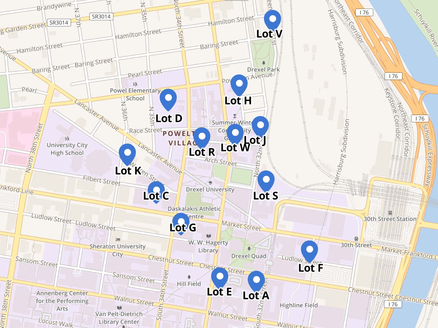 Drexel University Parking Lot Map by DrexelUniversityParking · MapHub