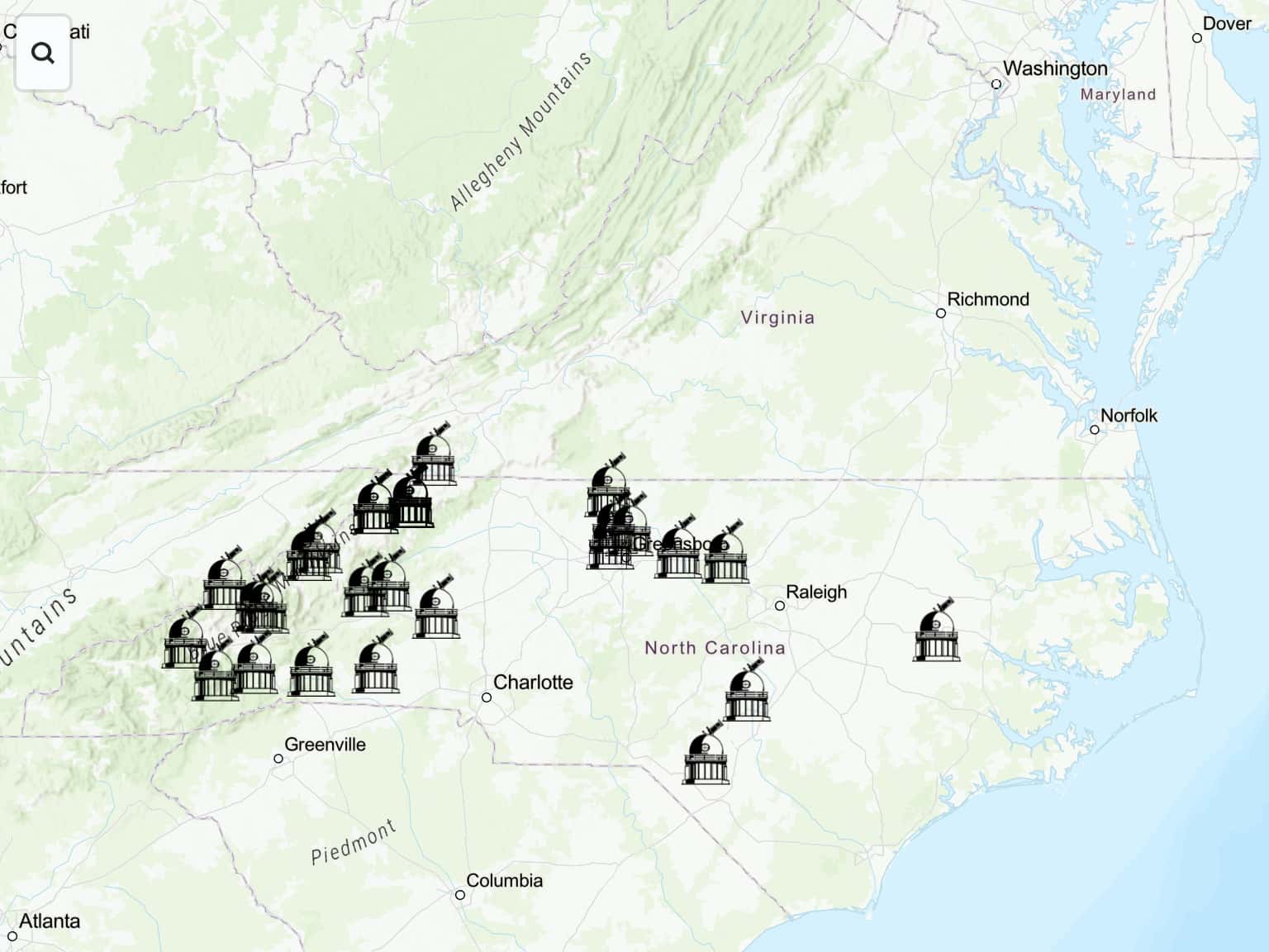 North Carolina Observatories by newplanetarium · MapHub