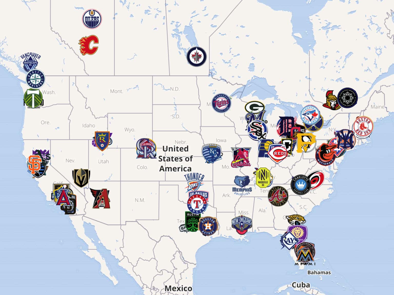 US Professional Sports teams by zackleischner ยท MapHub