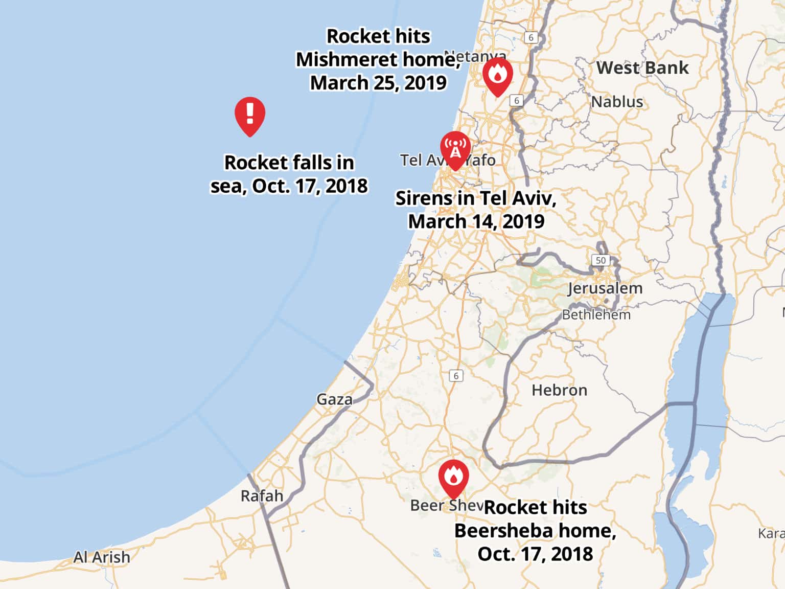 Recent long range rocket incidents by Jpostnewsdesk · MapHub
