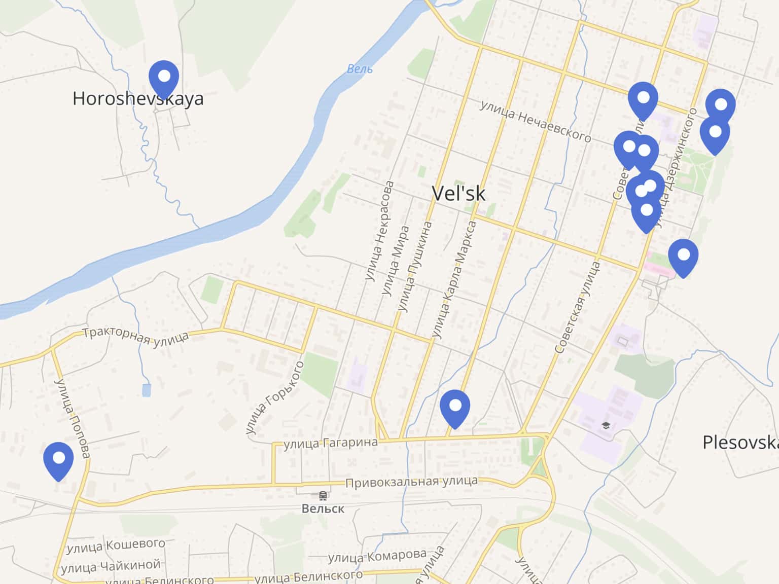 Interactive map of the town of Velsk by DimaMorgun · MapHub