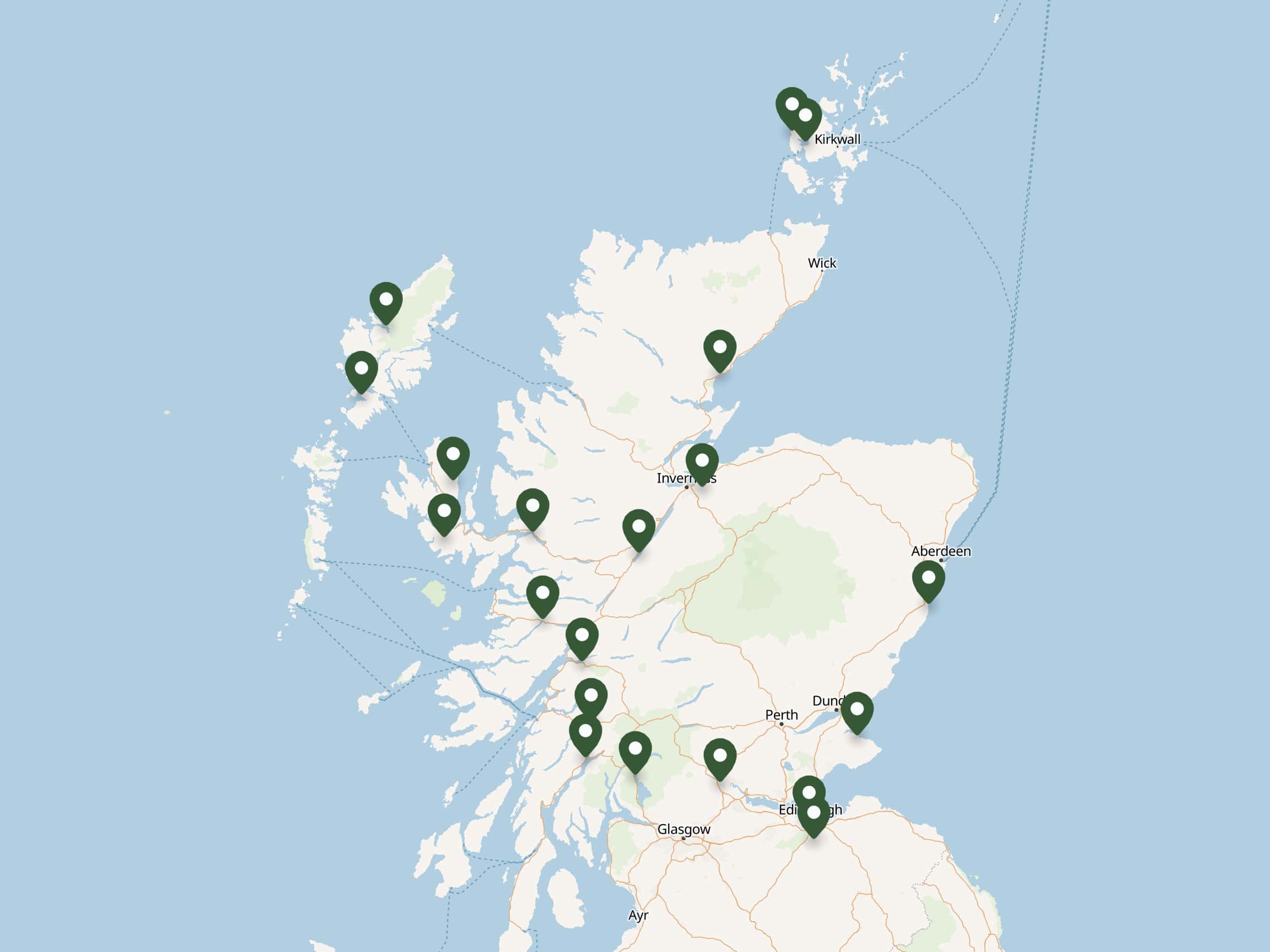 Scotland highlights overview from our MapHub travel map